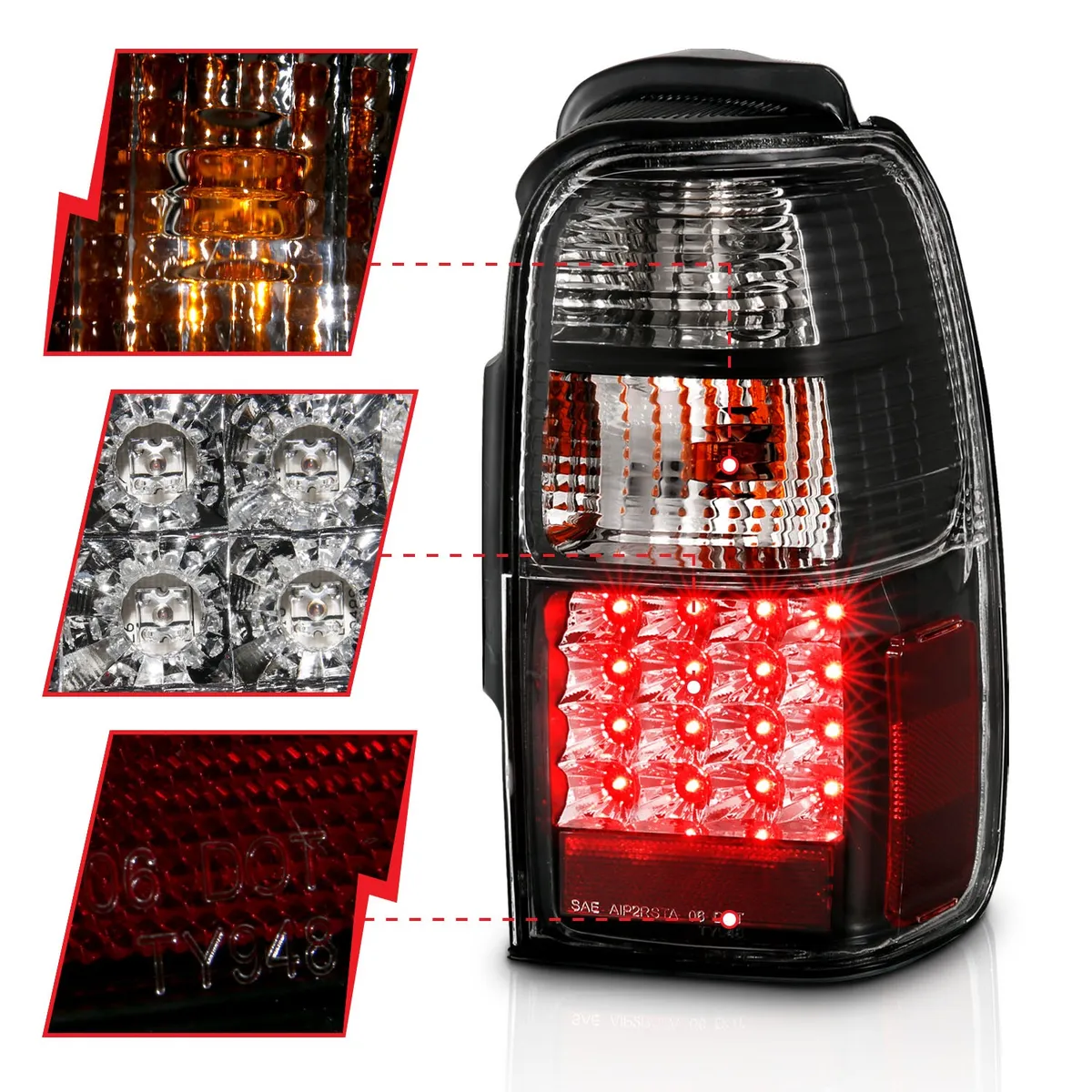 LED Tail Light Assembly; LED; Clear Lens; Black Housing; Pair; product image