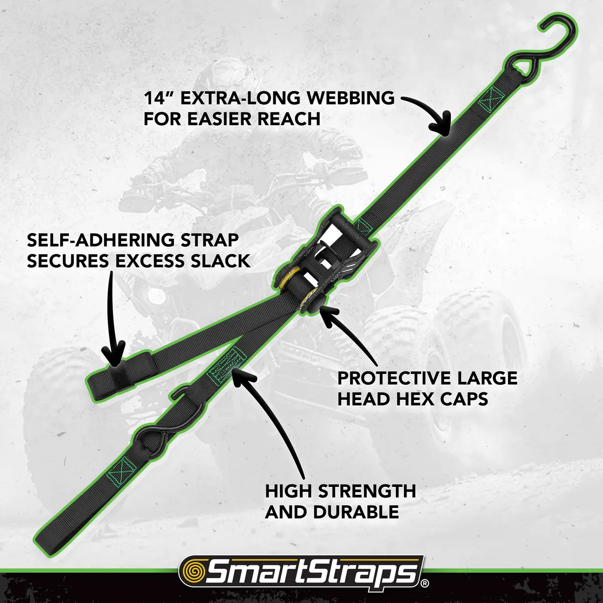 14ft 1500lb Tactical Ratchet Tie Down 4 pk Green product image