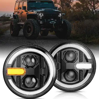 LED Factory Mart "US ONLY 7"" Halo Headlights with DRL & Turn Signal for 1997-2018 Jeep Wrangler"