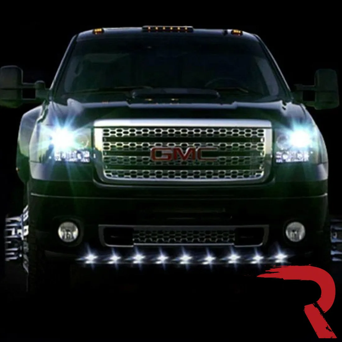 Universal Amber LED Front Lower Air Dam Light Kit with Smoked Lens and Black Bezel - 9pc Sequentially Connected LED Ligh product image