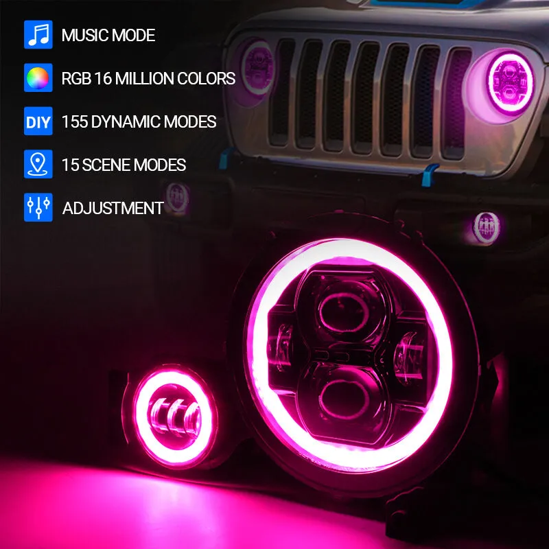"multi-Function 9"" LED Rgbw Headlights & Rgbw Fog Lights For 2018-2026 Jeep JL And Jt" product image