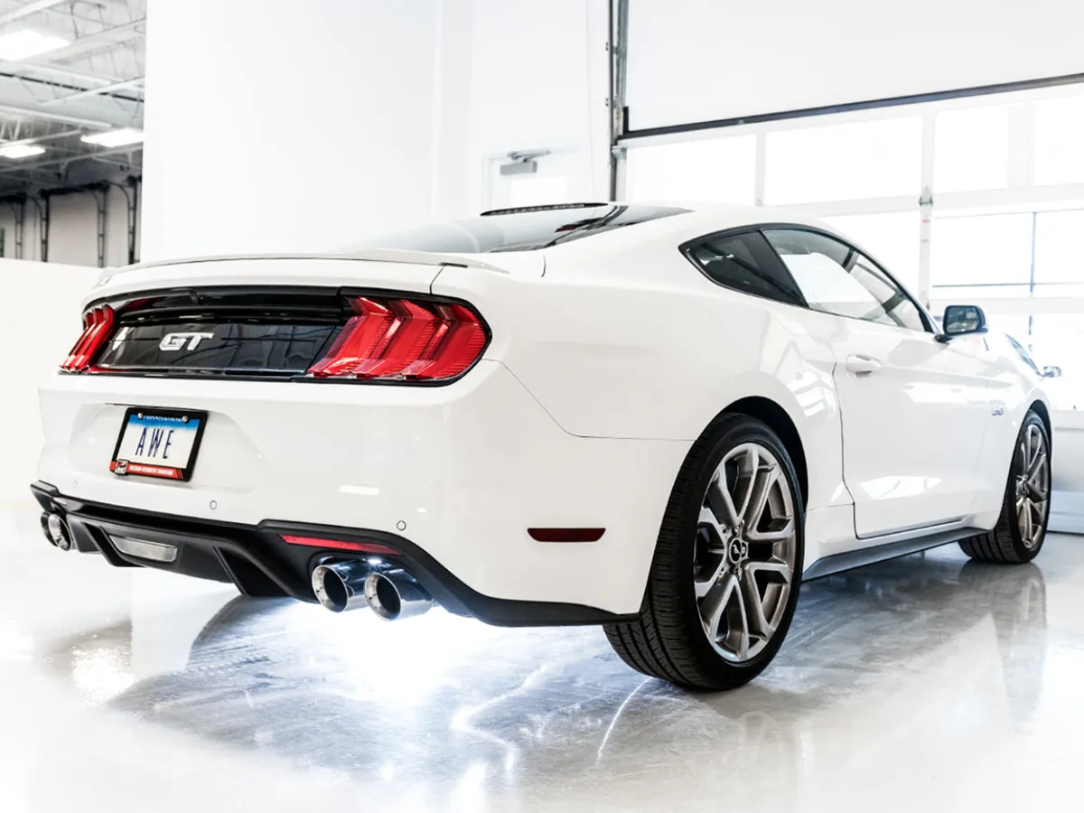 AWE Touring Edition Cat-back Exhaust for the '18-'23 S550 Mustang GT - Quad Chrome Silver Tips product image