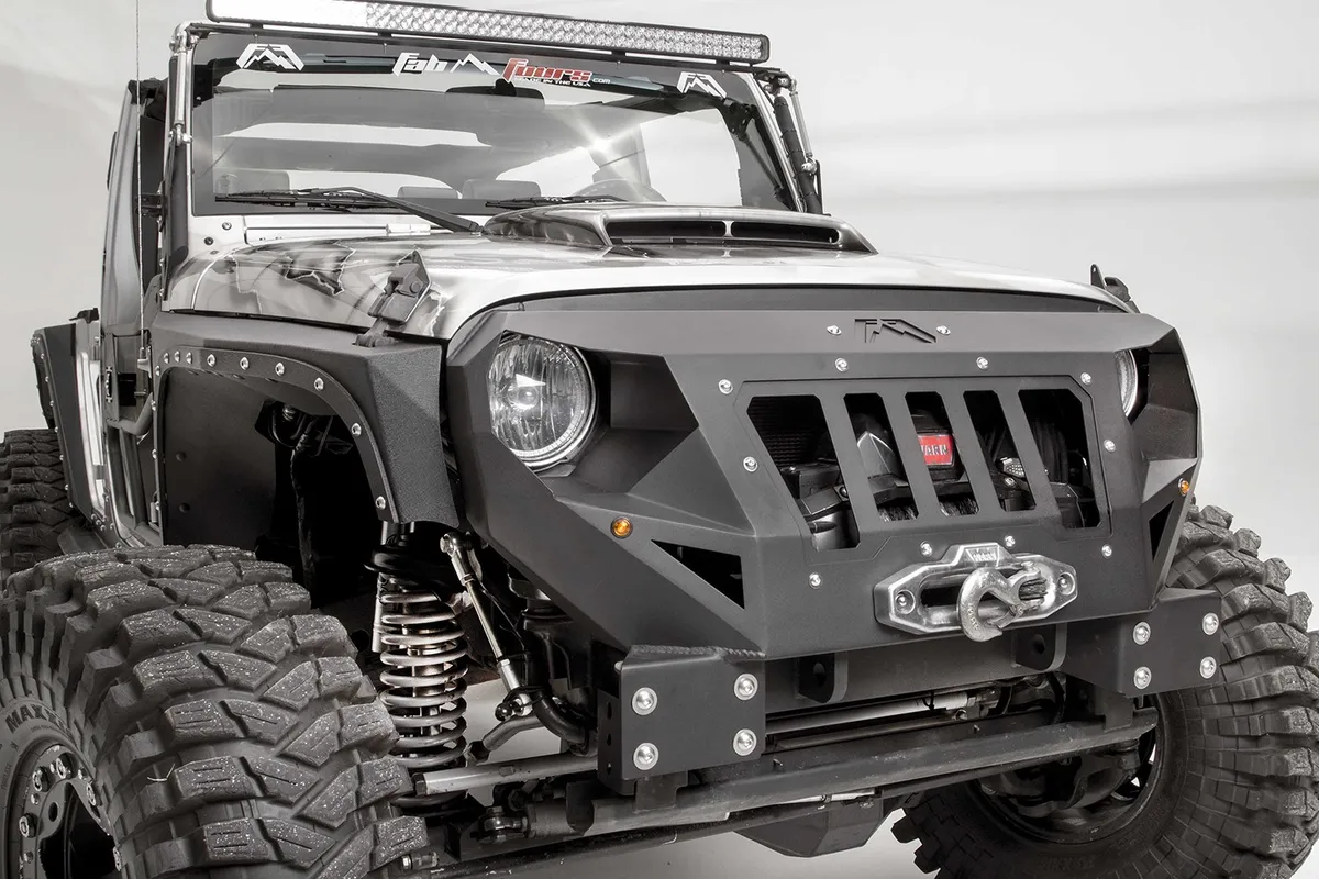 Grumper Grill/Front Bumper; 2 Stage Black Powder Coated; Combines Both Grille And Bumper; product image