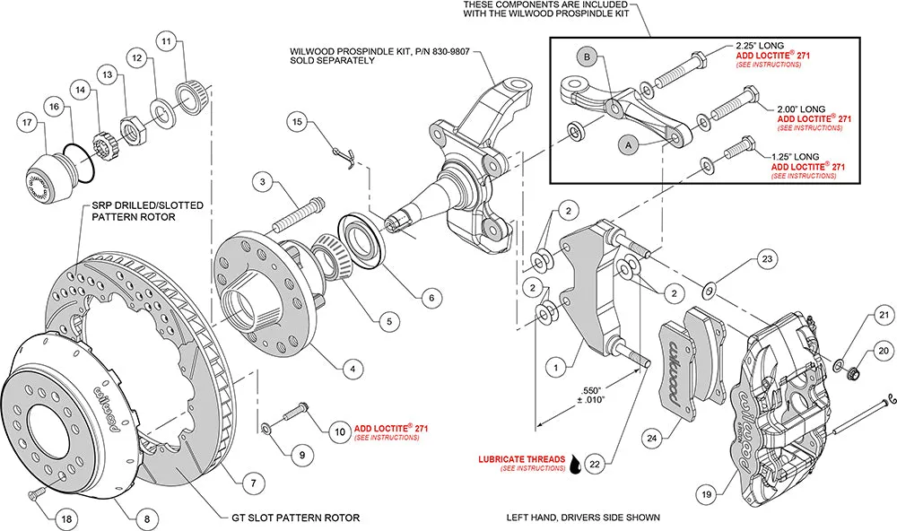 Wilwood AERO6 Front Hub Kit 14.00 Drilled-Red WWE ProSpindle product image