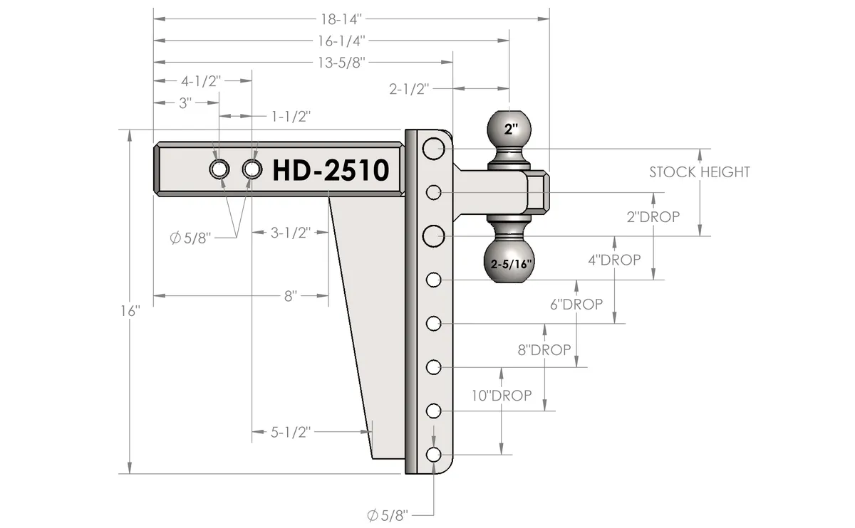 2.5" Heavy Duty 10" Drop/Rise Hitch - 2" & 2 5/16" Dual Ball (No Additional Cost) product image