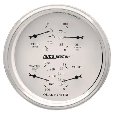 AutoMeter 5 In. Quad Gauge, 100 Psi/100-250 Fahrenheit/8-18v/240-33 o, Old-Tyme White