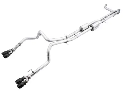 AWE Tuning AWE 0FG Catback Split Rear Exit Exhaust for 4th Gen Silverado/Sierra 1500 6.2L (With Bumper Cutouts) - Quad Diamond Black Tips