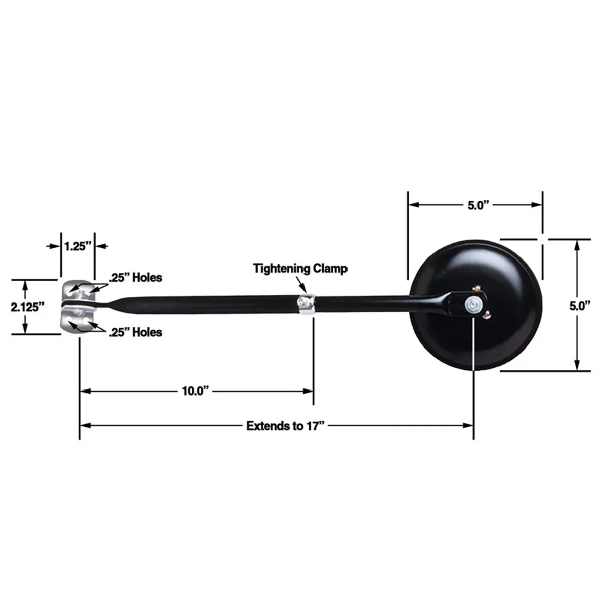 OE Replacement Mirror; Universal; Manual Mirrors; Flat Glass; w/5 in. Round Head; Black; product image