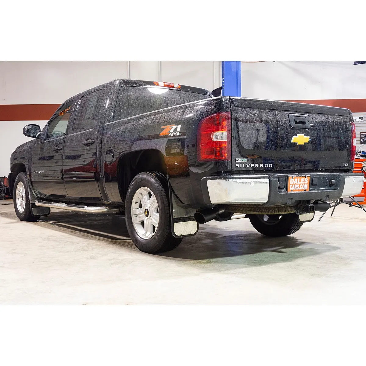 09-13 GM SilveradoSierra 12 Ton 5.3L WFlex Fuel Extended Cab and Crew Cab Only 24 Wheel Drive Cat-back 2.50 Tailpipes FlowFX Series Muffler 4.50 Black Ceramic Logo Embossed Stainless Tips FlowFX DOS Mandrel Bent Tubing 409S Stainless Ste product image