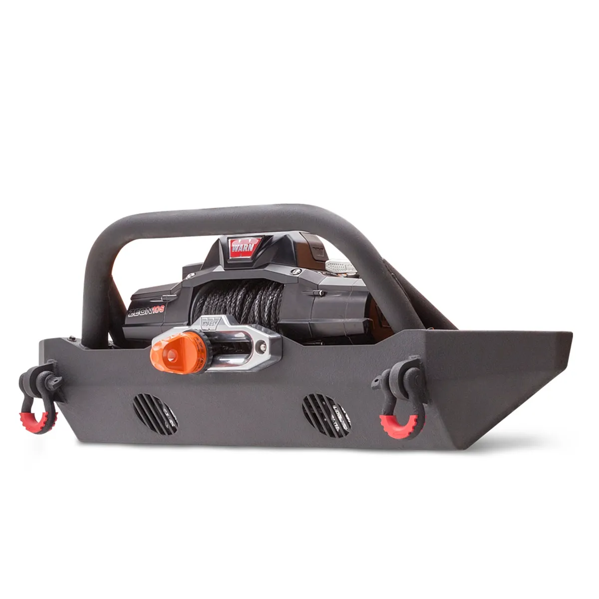 HiLine Front Winch Bumper; Mid-Stubby Style; Textured Black Powder Coat; product image