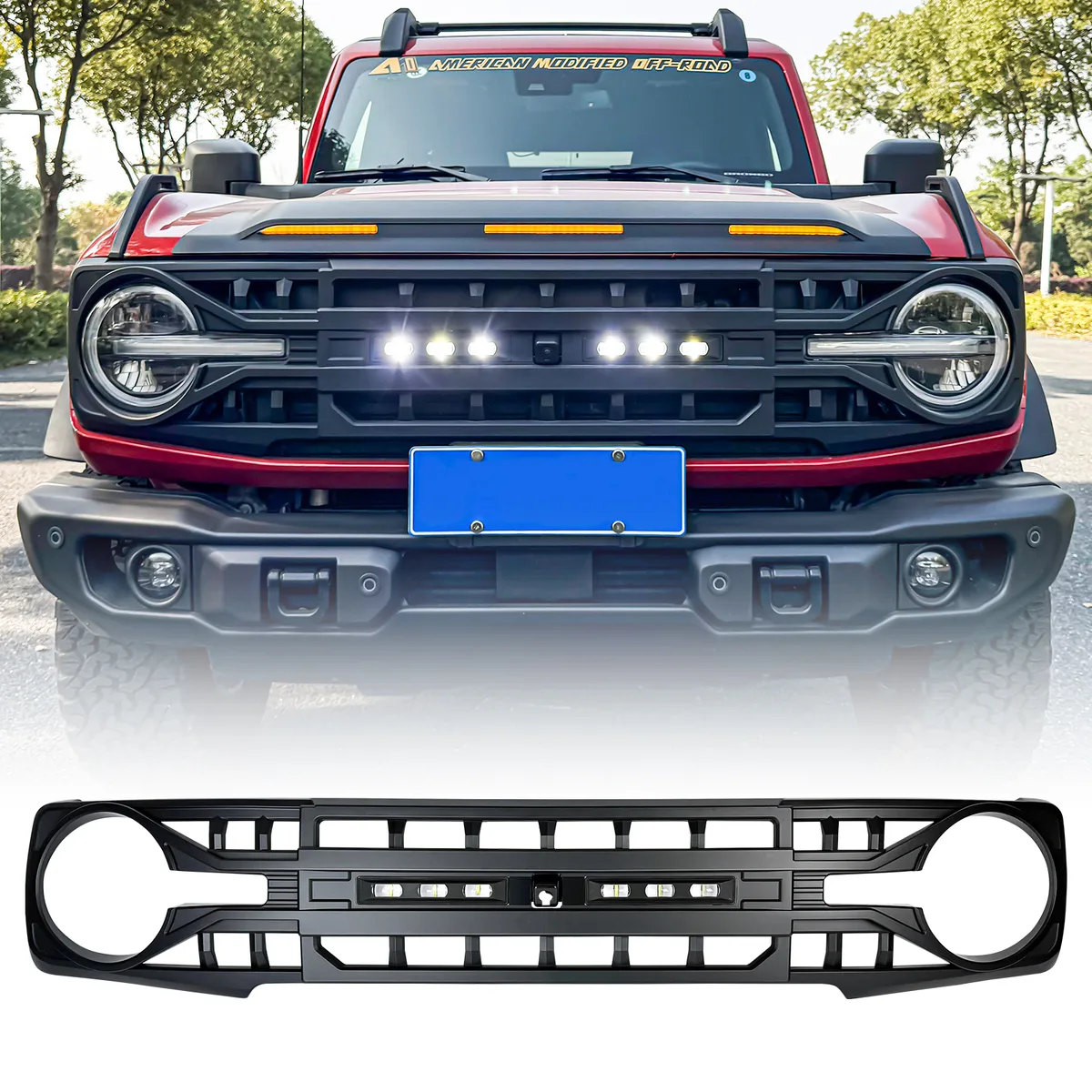 Armor Grille W/ Off-Road Lights & Camera Bracket - Matte Black For 21+ Ford Bronco product image