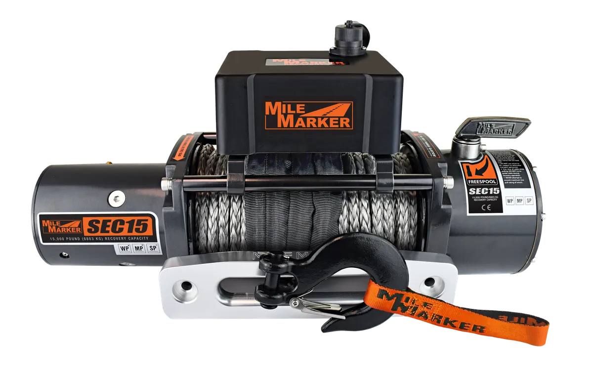 SEC15 15,000 lb Waterproof Winch with Synthetic Rope 12V 72 Foot Mile Marker product image