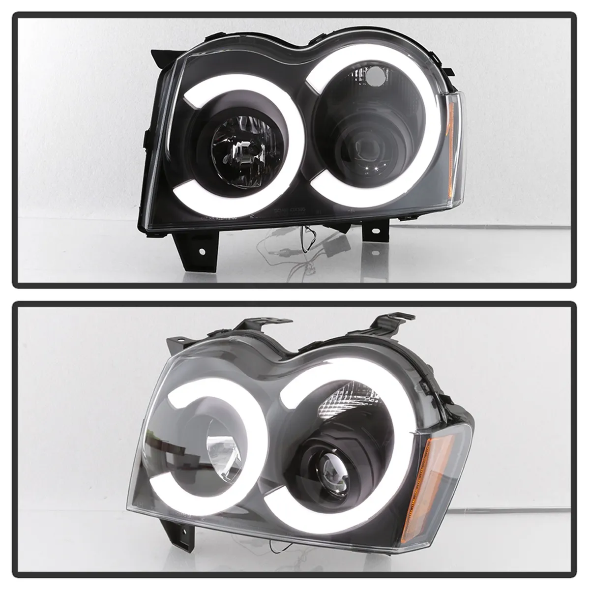 ( Spyder Signature ) Jeep Grand Cherokee 05-07 Light Bar Projector Headlights - Low Beam-HB4(Not Included) ; High Beam-H1(Not Included) ; Signal-3157NA(Not Included) - Black product image