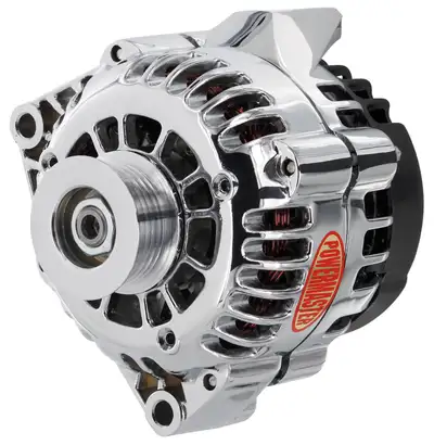 Power Master Alternator; CS130D; Rear Battery Post; 165 Amp; 100 Idle; 6 Groove Pulley; PLFS Voltage Regulator; OE Only; Chrome;