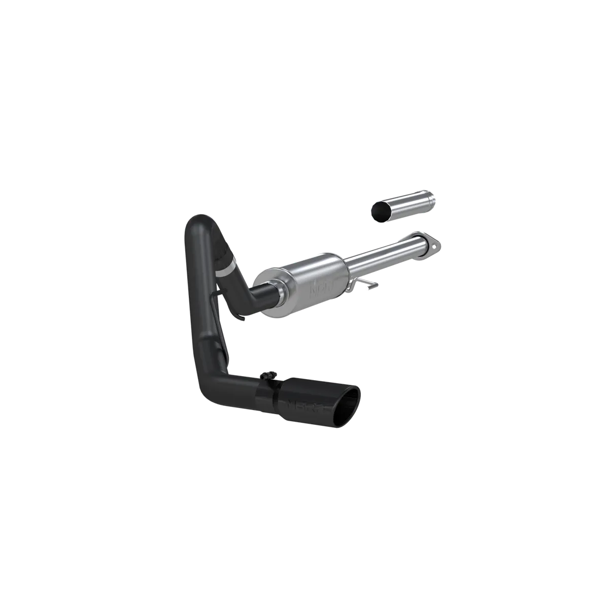 Armor BLK Cat Back Exhaust System; 3 in.; Incl. Front Pipe/Ext. Pipe/Muffler/Over Axle Pipe/Tailpipe/Hardware/4 in. OD Tip; Single Side Exit; Black Coated; product image