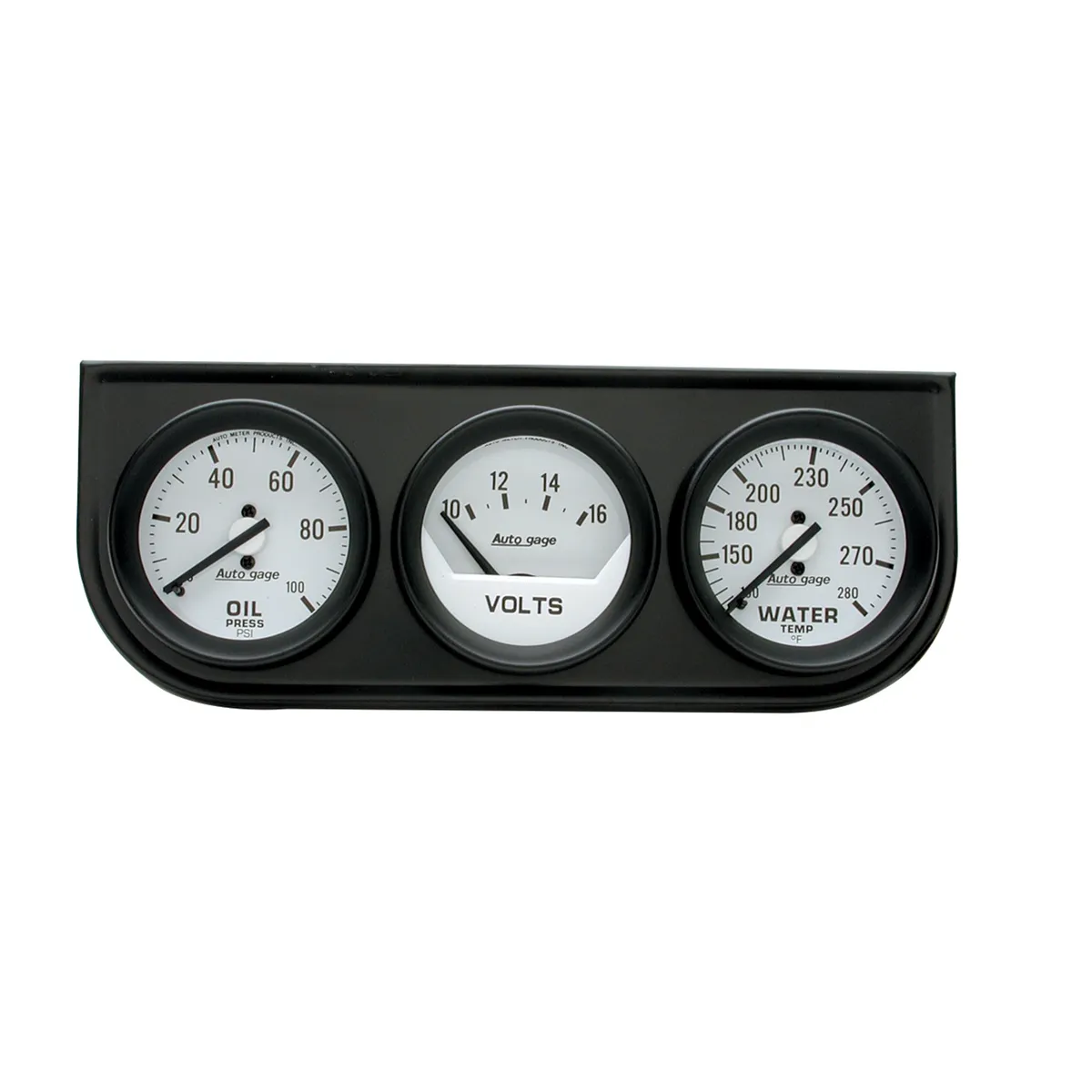 Autometer 2327 Gauge Console, Oilp/Wtmp/Volt, 2, 100psi/280?f/16v, Wht Dial, Blk Bzl, ag product image