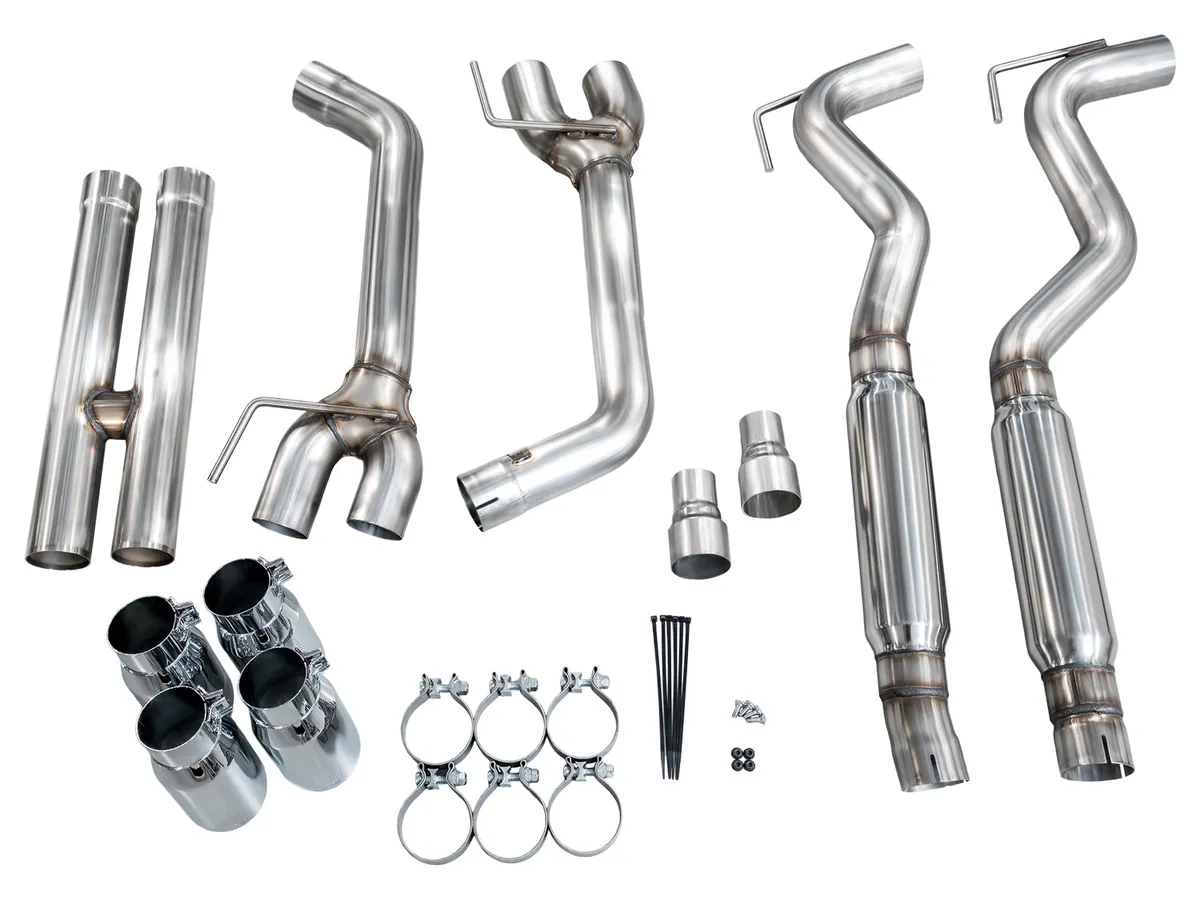 AWE Touring Edition Cat-back Exhaust for the '18-'23 S550 Mustang GT - Quad Chrome Silver Tips product image