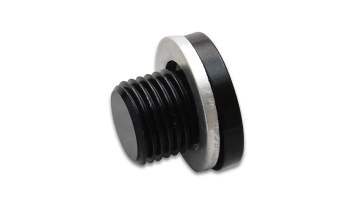 Metric Port Plug; M12 x 1.5 Metric Size; 6061 Aluminum; Black Anodized; Incl. Crush Washer; product image