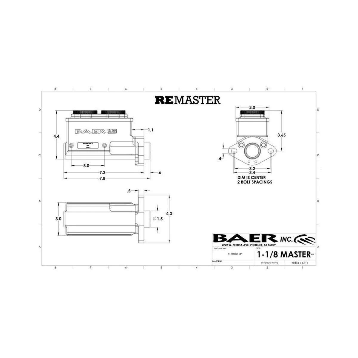Bear Brakes Remaster Master Cylinder Assembly And Proportioning Valve, Kit, Black, 1-1/8 Inch Bore 1-1/8 In. Bore, Left Ports, Black Master Cylinder, Prop Valve And Pre-Bent Hardlines With 3/8 In. Inverted Flare Fittings Baer Brakes product image