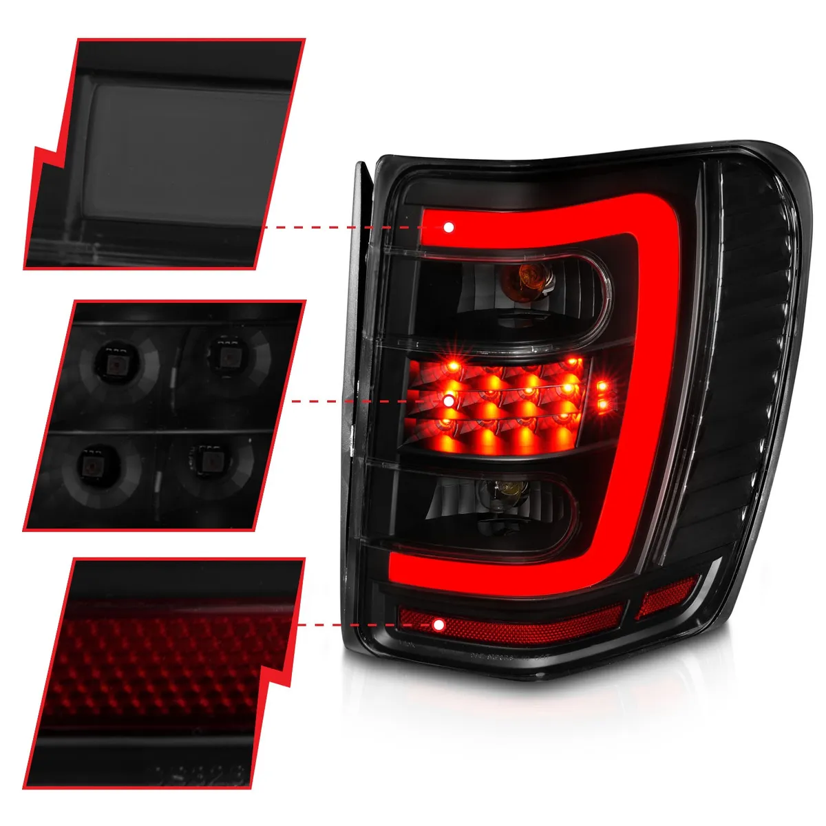 LED Tail Lights w Light Bar Black Housing Smoke Lens Jeep Grand Cherokee 1999-2004 product image