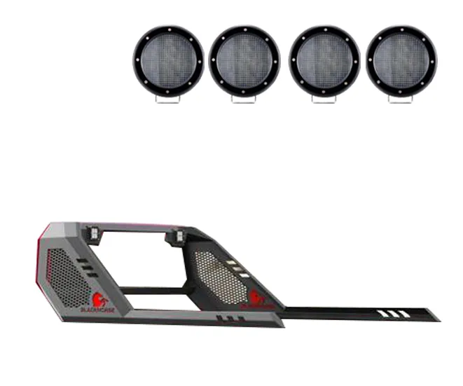 Black Horse Vigor Roll Bar Kit Black with a set of 5.3" Black Round Flood LED Lights 20-23 JT product image