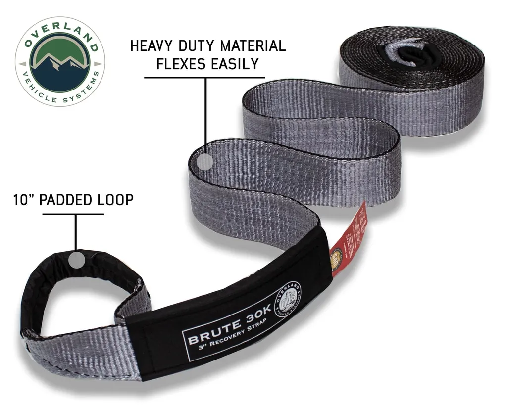 Overland Vehicle Systems Tow Strap 30000 lb. 3in x 30ft Gray With Black Ends AND Storage Bag product image