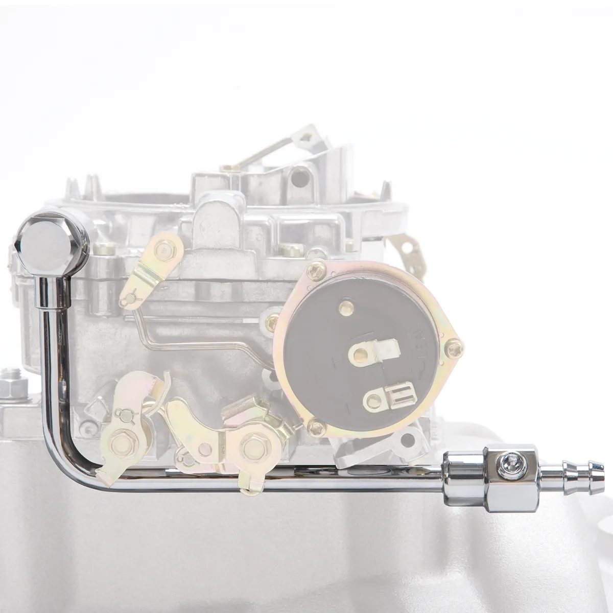 Edelbrock 8126 Chrome Steel Fuel Line With 3/8 Barbed End Inlet Without Fuel Filter product image