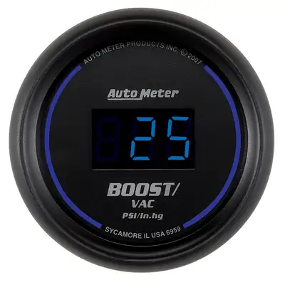 AutoMeter Gauge, Vac/Boost, 2 1/16", 30inHg-30psi, Digital, Black Dial w/ Blue LED