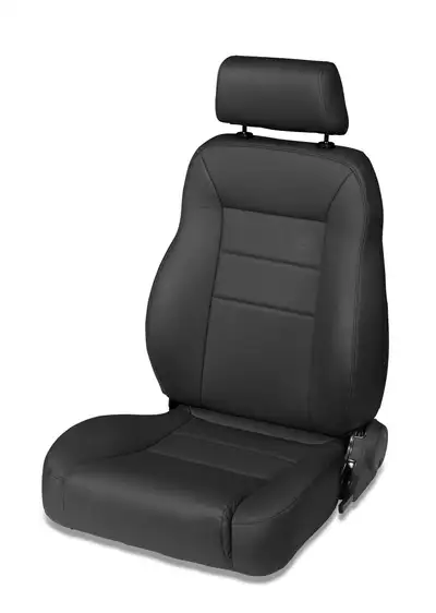 Bestop Black Denim Trailmax II Seats Trailmax II Pro Seat, Passenger side, Front, all vinyl Jeep 76-06 CJ7 & Wrangler; 97-02 req. Adapter 51256; 03-06 req. Adapter 51245 Drvr/51248 Psngr