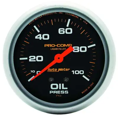 AutoMeter Gauge, Oil Press, 2 5/8", 100psi, Liquid Filled Mech, Pro-Comp