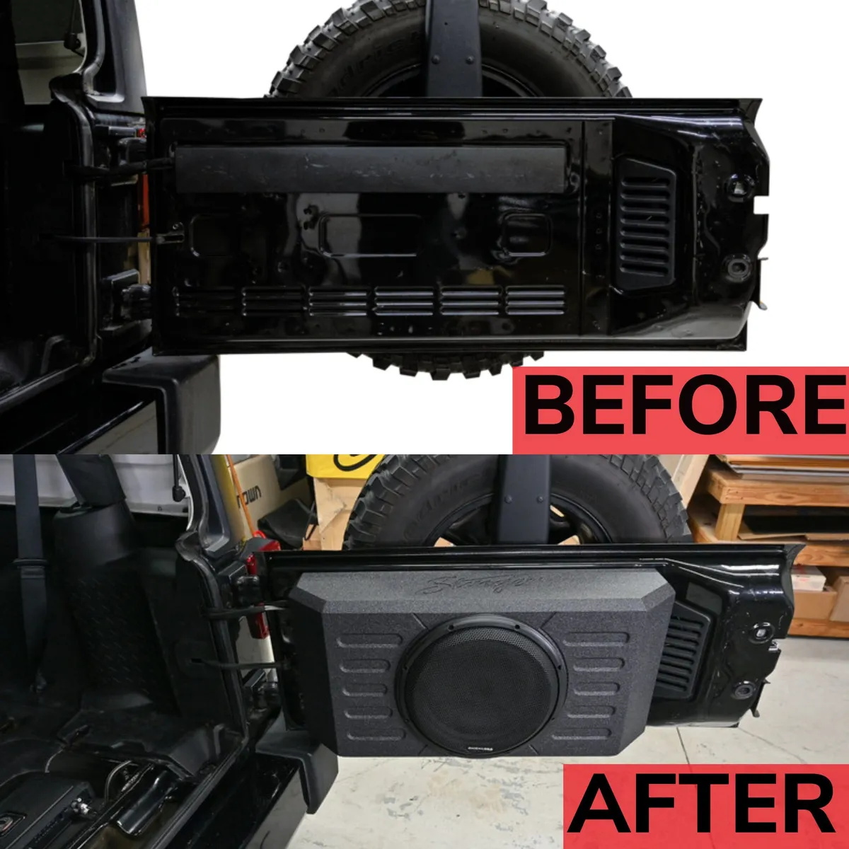 Jeep Wrangler JK/JL 12" Swing Gate-Mounted 400 Watt (RMS) Loaded Sealed Subwoofer Box Enclosure by AudioControl product image