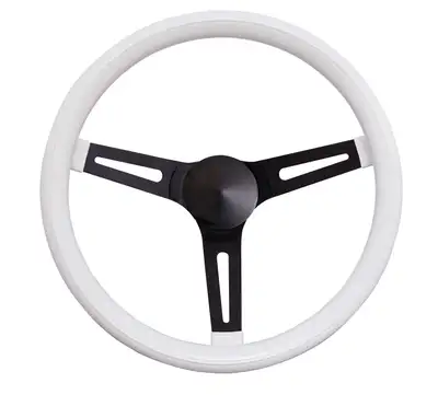 Grant Classic Series Chrome Slotted Wheel; 13.5 in. Diameter; White Grip; 3-Spoke Design; Chrome Spokes;
