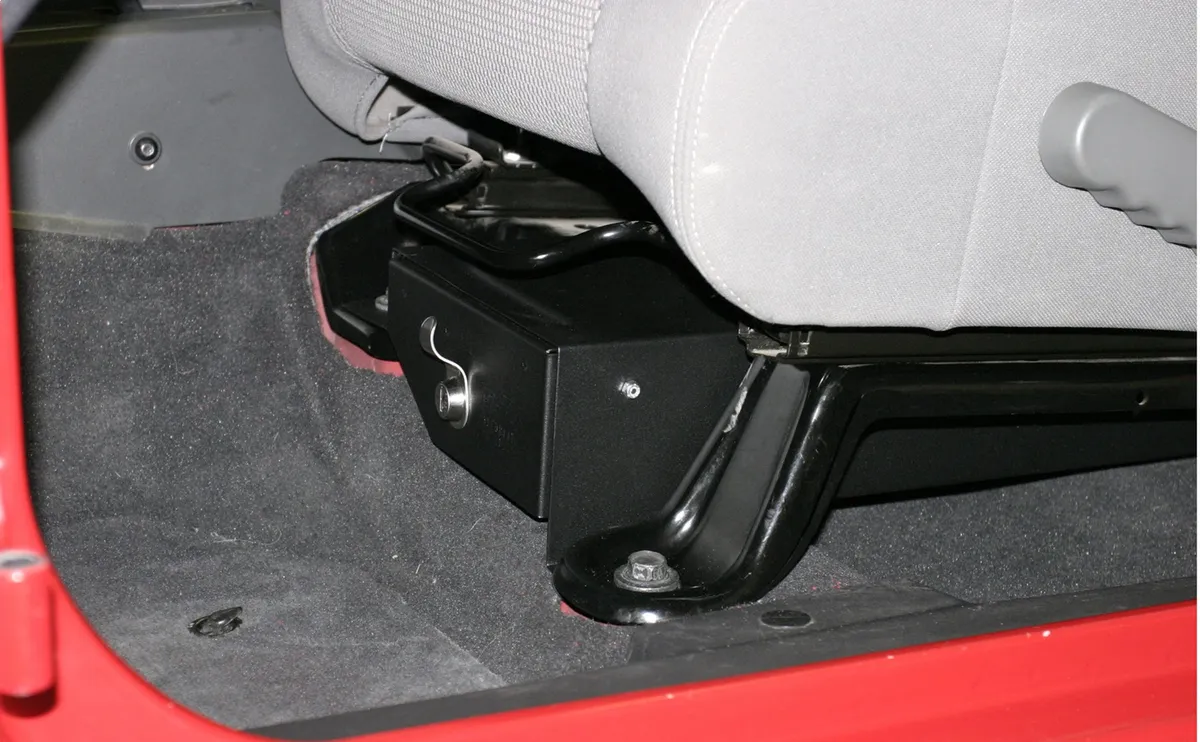 Front Driver Side Underseat Drawer - '07-18 Wrangler JK 4-Door; '07-11 Wrangler JK 2-Door w/o Flip Seat (Black; Standard Key) product image