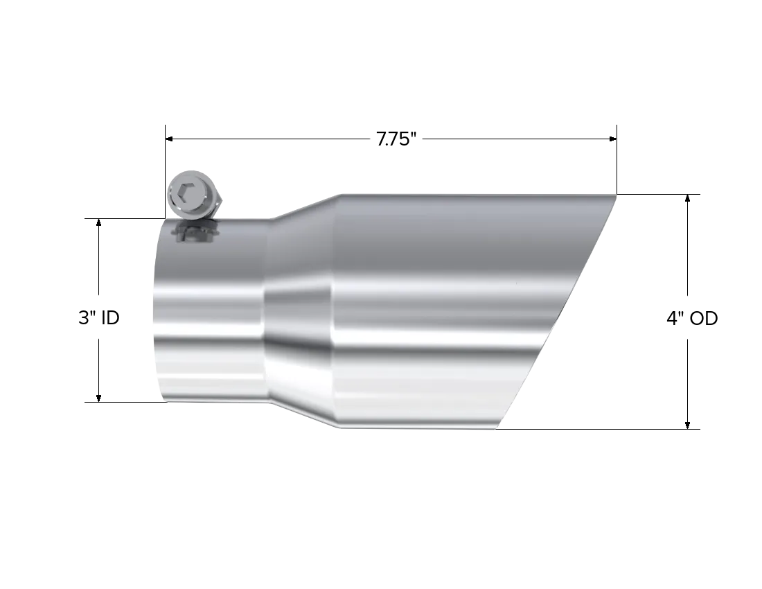 Armor Pro Exhaust Tip; 3 in. Inlet Diameter; 4 in. Outlet Diameter; 8 in. Length; Dual Wall; Angled; T304 Stainless Steel; Mirror Polished; product image