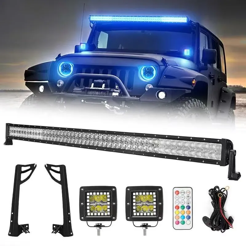 "52"" Rgbw Dual Row LED Light Bar & 2 RGB Pods & All Brackets For 2007-2018 Jeep Wrangler Jk" product image