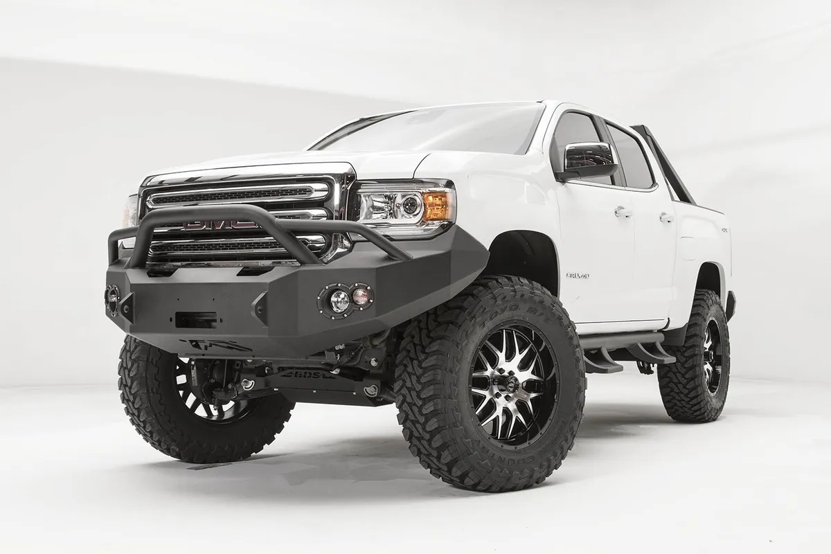 Fab Fours Premium Winch Front Bumper; 2 Stage Black Powder Coated; w/Pre-Runner Guard;