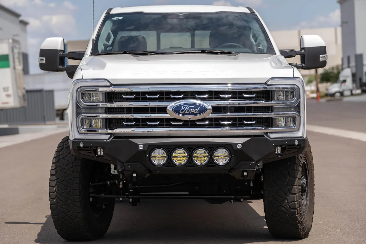 23c F250/F350 Bomber Front Bumper w/ Recessed Mounts For 4 Rigid 360 Lights product image