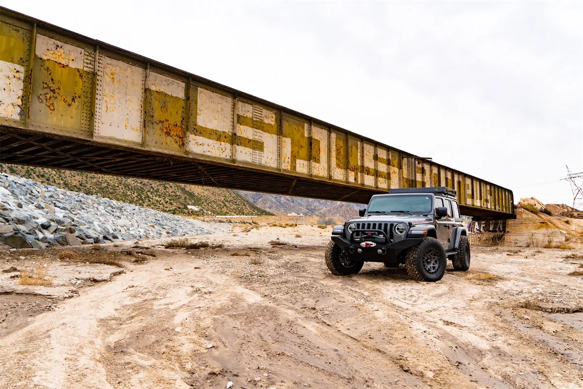 Front Base Bumper; Full-Width Design; Two Welded D-Ring Mounts; 3/16 in. Steel Plate; Textured Black; product image