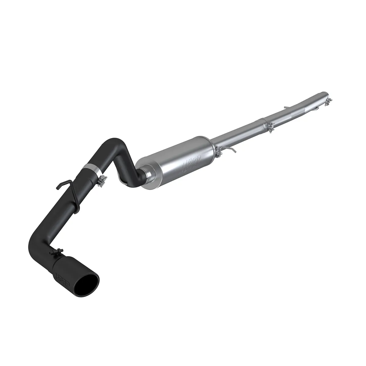 Armor BLK Cat Back Exhaust System; 3 in.; Incl. Front Pipe/Muffler/Tailpipe/Hardware/4 in. OD Tip; Single Side Exit; Black Coated; product image