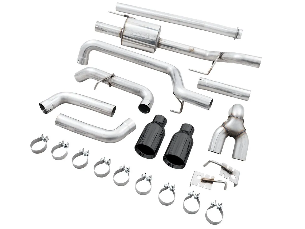 AWE 0FG Dual Split Rear Exhaust for '21+ Ford F-150 - 5" Diamond Black Tips product image