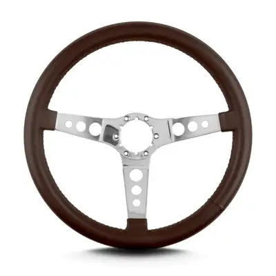 Lokar Lecarra Hot Rod Steering Wheel; Brown; Polished Spokes; 14 in. Standard Grip;