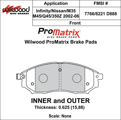 Wilwood Brakes 2003 - 2020 Infiniti, Nissan Original Equipment Pads - 150-D0888K