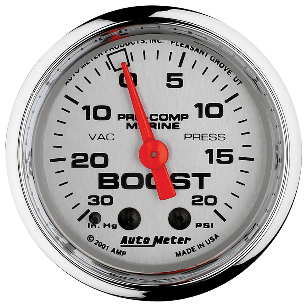 Gauge, Vac/Boost, 2 1/16", 30inhg-20psi, Mechanical, Marine Chrome product image
