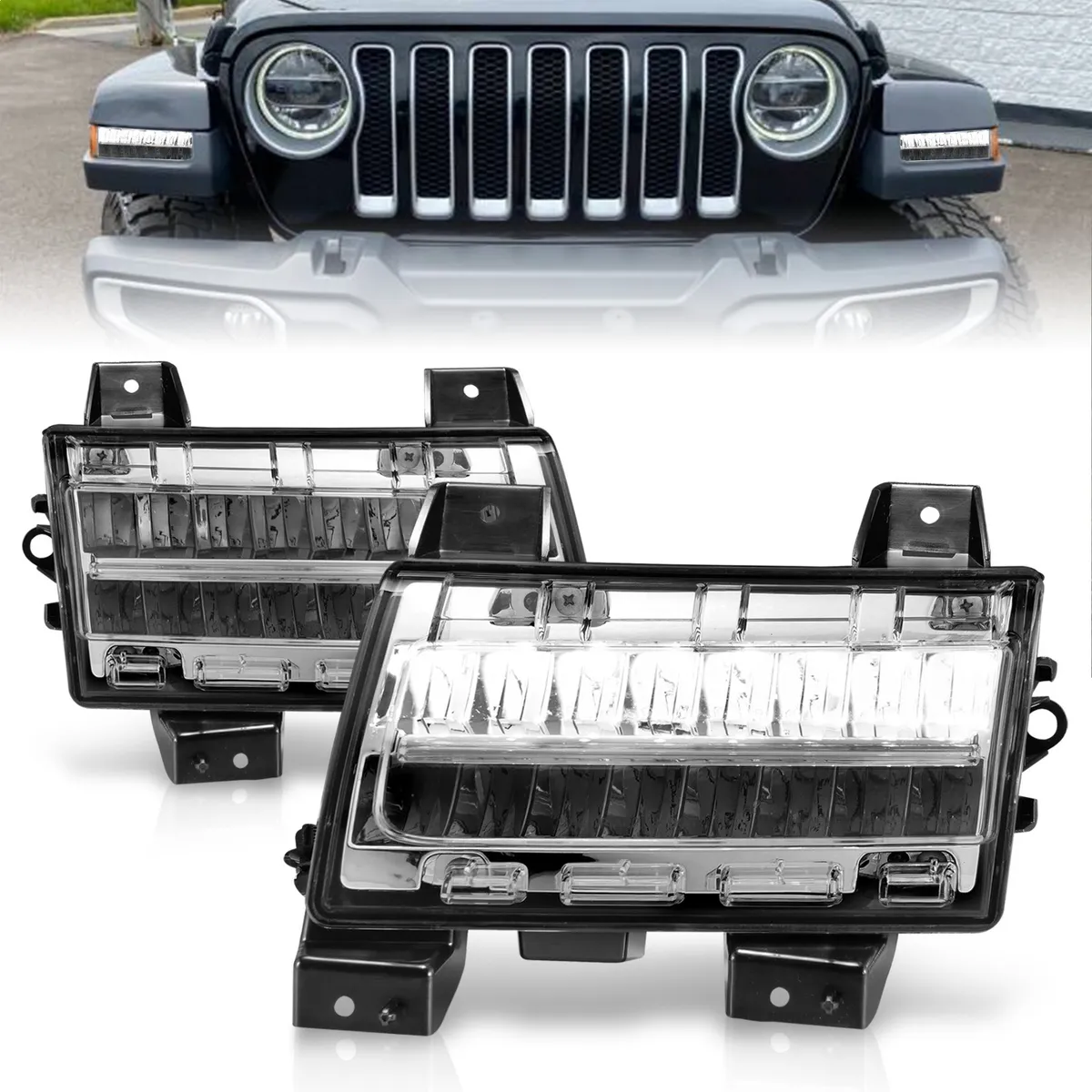 Jeep Wrangler 18-25 Full LED Fender Lights Chrome w/ Sequential Signal (For Sport, Sport s Model Halogen Fender Lights) product image
