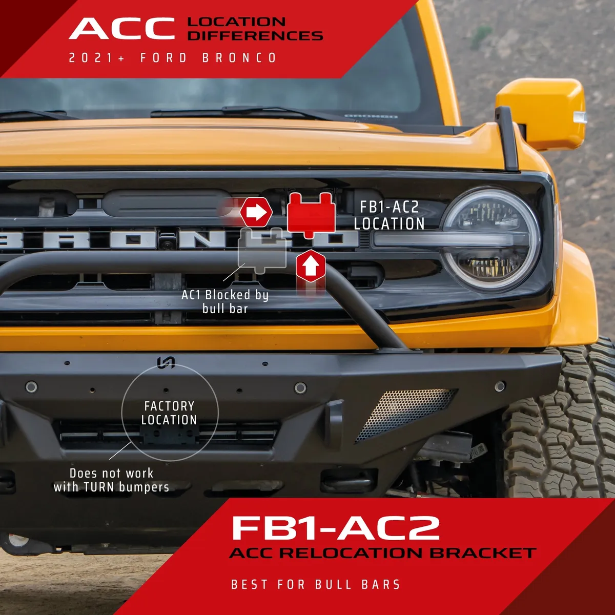 2021-2026 Ford Bronco ACC Relocation Bracket for Brush & Grill Guards product image