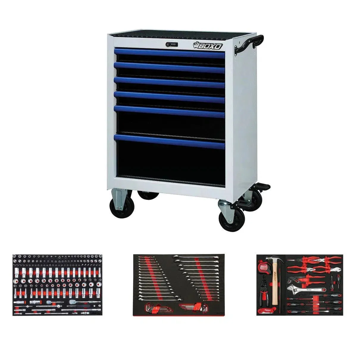 Pro Series 26in 6drawer Bottom Roll Cabinet W/217pc Tool Set Gloss White Blue Trim product image