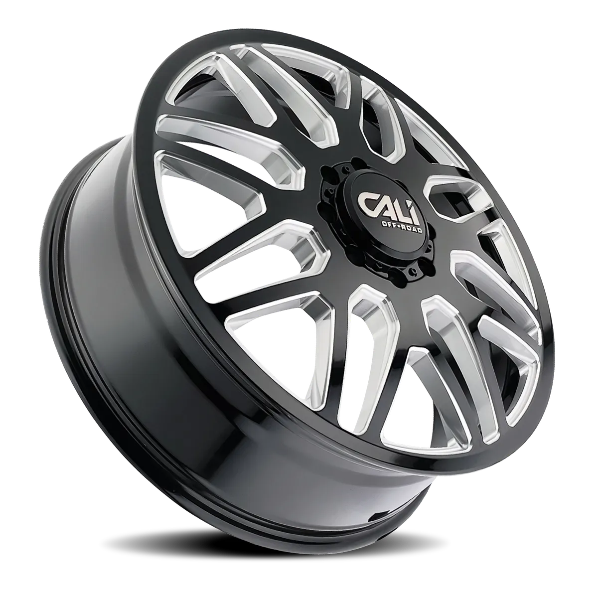 Dually Wheels Invader Dually 9115D GB-M 24x8.25 Milled Spokes Gloss Black 8 On 200 Bolt Pattern 115 Offset Cali Offroad Wheels product image