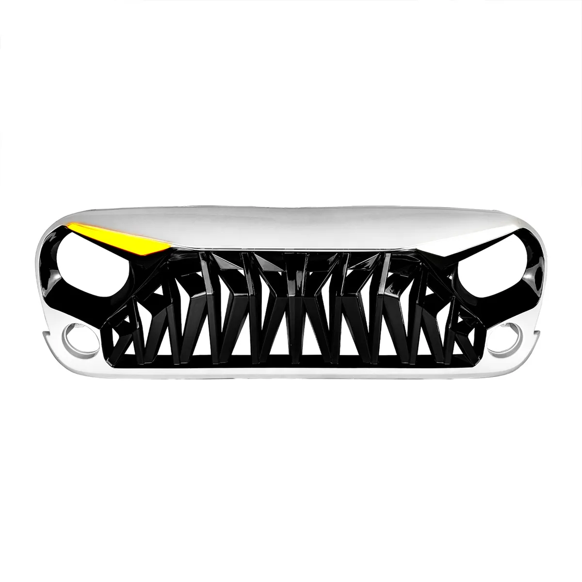 Shark Grille W/ LED Eyebrow DRL and Turn Signals - White & Black For 07-18 Jeep Wrangler JK product image