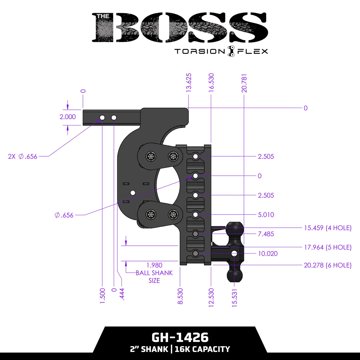 The BOSS TORSION-FLEX 25in Shank 75in Drop 17K TW 16K Hitch and GH-051 Versa-Ball and GH-032 Pintle Lock product image