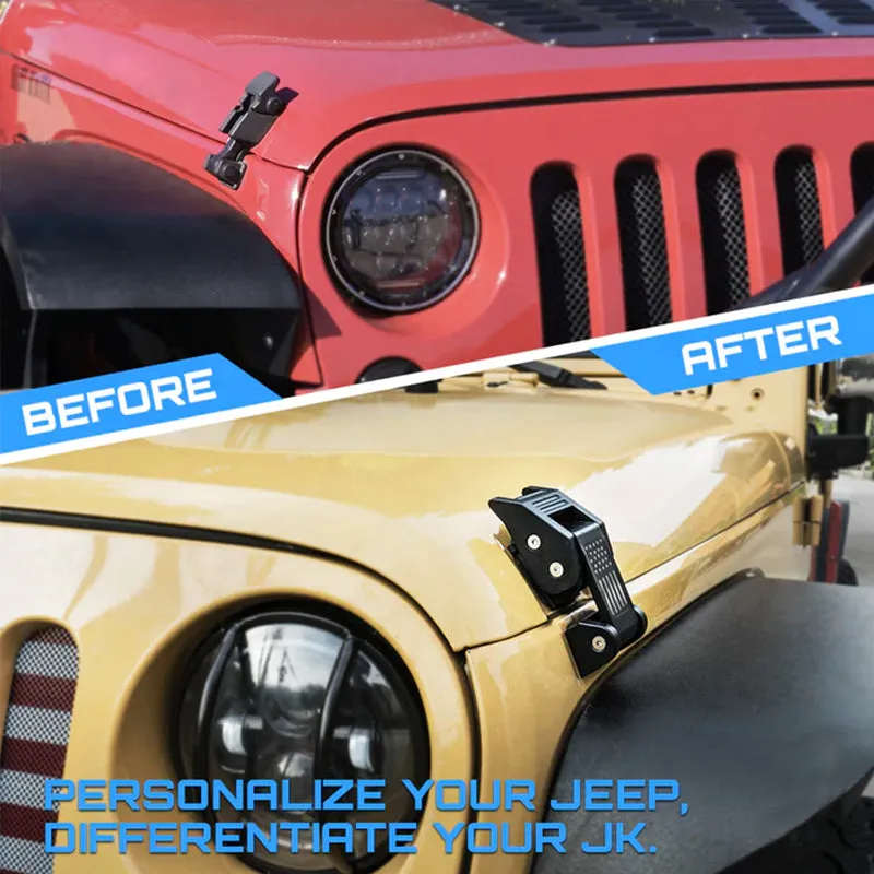 Aluminum Jeep Hood Latch Kit with Flag for 2007-2018 Jeep Wrangler JK & 2018-Later Jeep Wrangler JL product image
